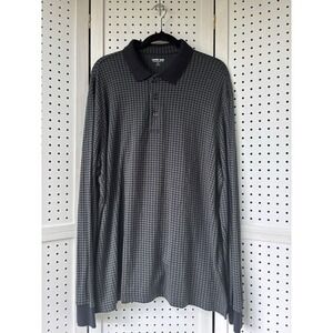 Lands' End Men's XL Traditional Fit Long SLV Polo Shirt Black Gray Print Cotton